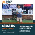 Rabeeb Ali Khan secured 2nd place and clinched a Silver medal in TPL Tennis Tournament